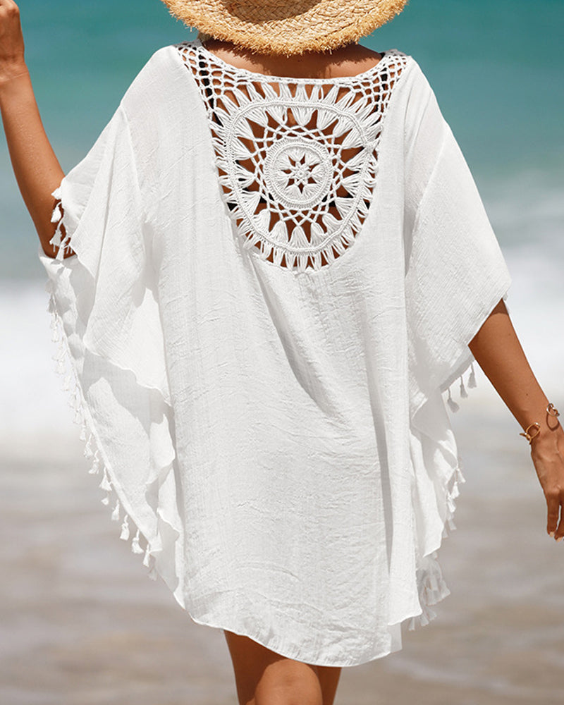 Lekki Boho Cover-Up na Plażę z Frędzlami