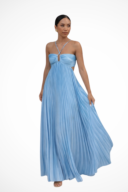 Olivia | Letnia Plisowana Sukienka Maxi z Dekoltem Halter 3