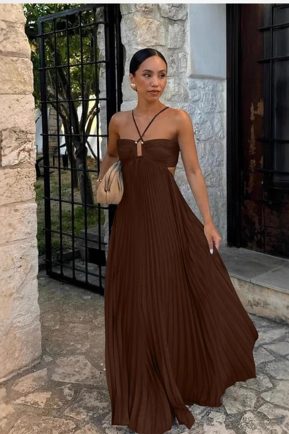 Olivia | Letnia Plisowana Sukienka Maxi z Dekoltem Halter 5