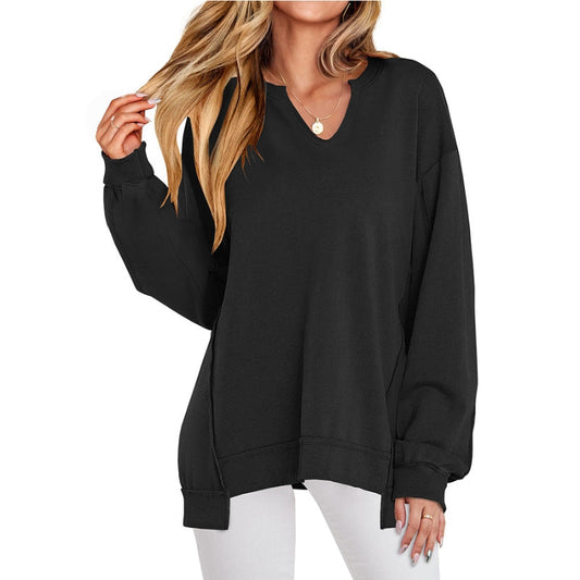 Oversize Damska Bluza z Dekoltem w Kształcie V | Wygodna Tunika na Co Dzień 0