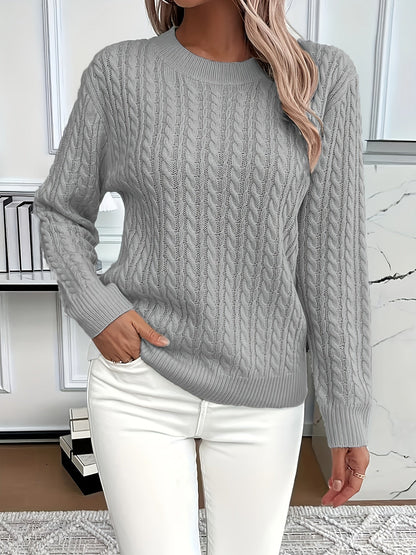 Sweter Oversize Damski w Warkocze z Okrągłym Dekoltem