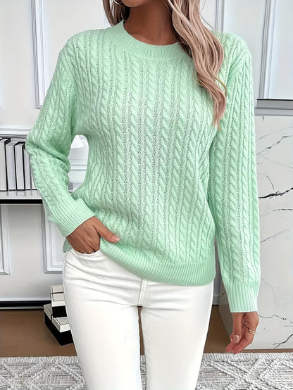 Sweter Oversize Damski w Warkocze z Okrągłym Dekoltem