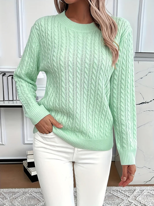 Sweter Oversize Damski w Warkocze z Okrągłym Dekoltem