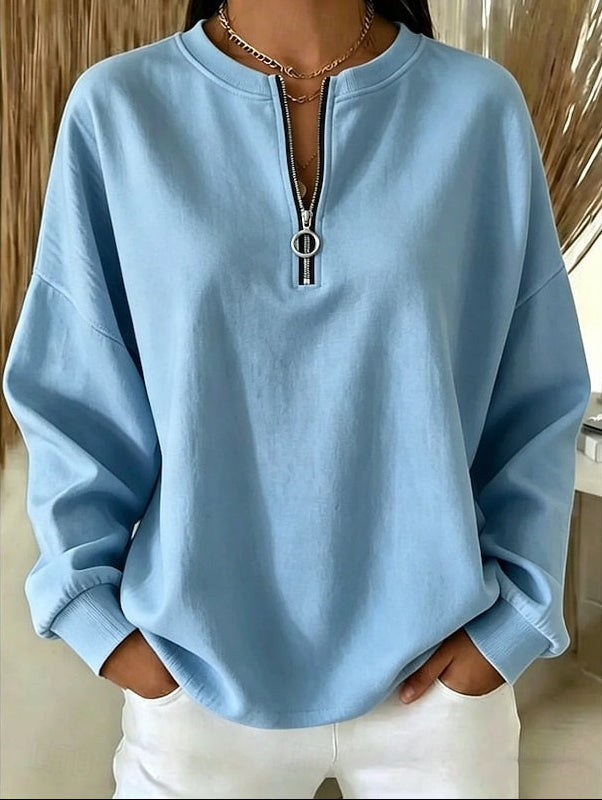 Bluza Oversize Damska z Zamkiem pod Szyją