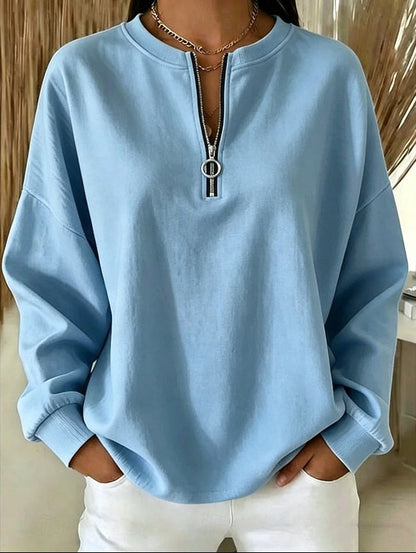 Bluza Oversize Damska z Zamkiem pod Szyją