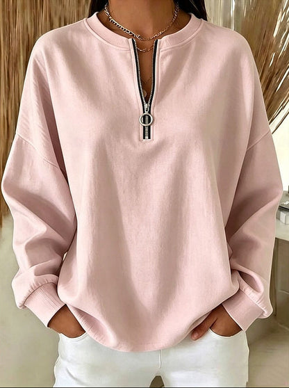 Bluza Oversize Damska z Zamkiem pod Szyją