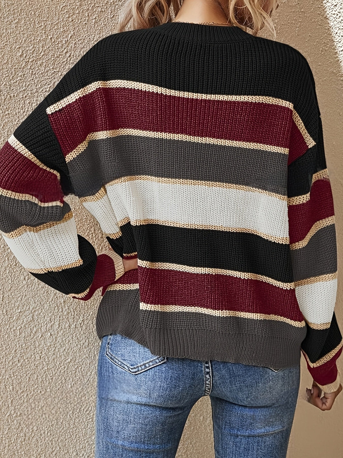 Sweter Oversize Damski w Paski Color Block