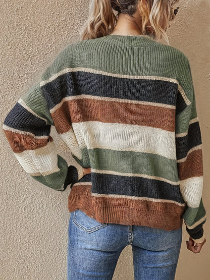 Sweter Oversize Damski w Paski Color Block