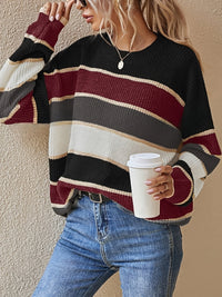 Sweter Oversize Damski w Paski Color Block
