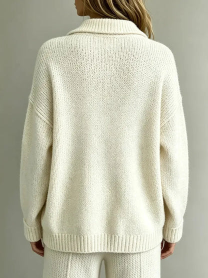 Sweter Oversize Damski z Kołnierzykiem Polo