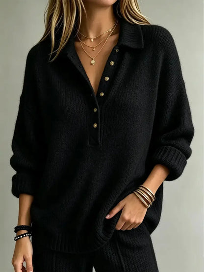 Sweter Oversize Damski z Kołnierzykiem Polo