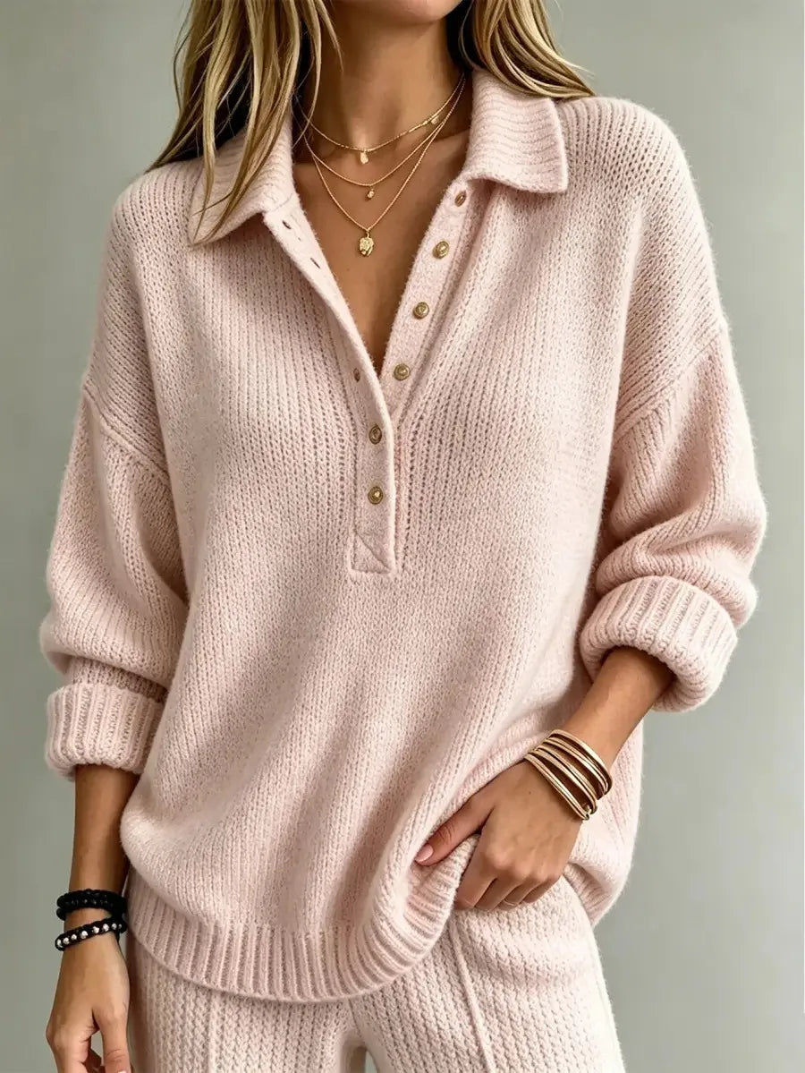 Sweter Oversize Damski z Kołnierzykiem Polo