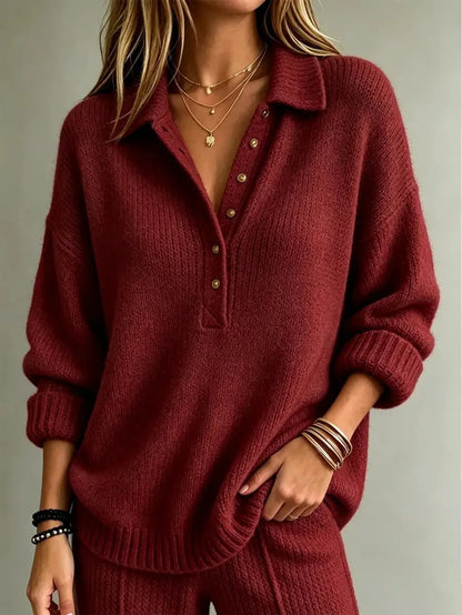 Sweter Oversize Damski z Kołnierzykiem Polo