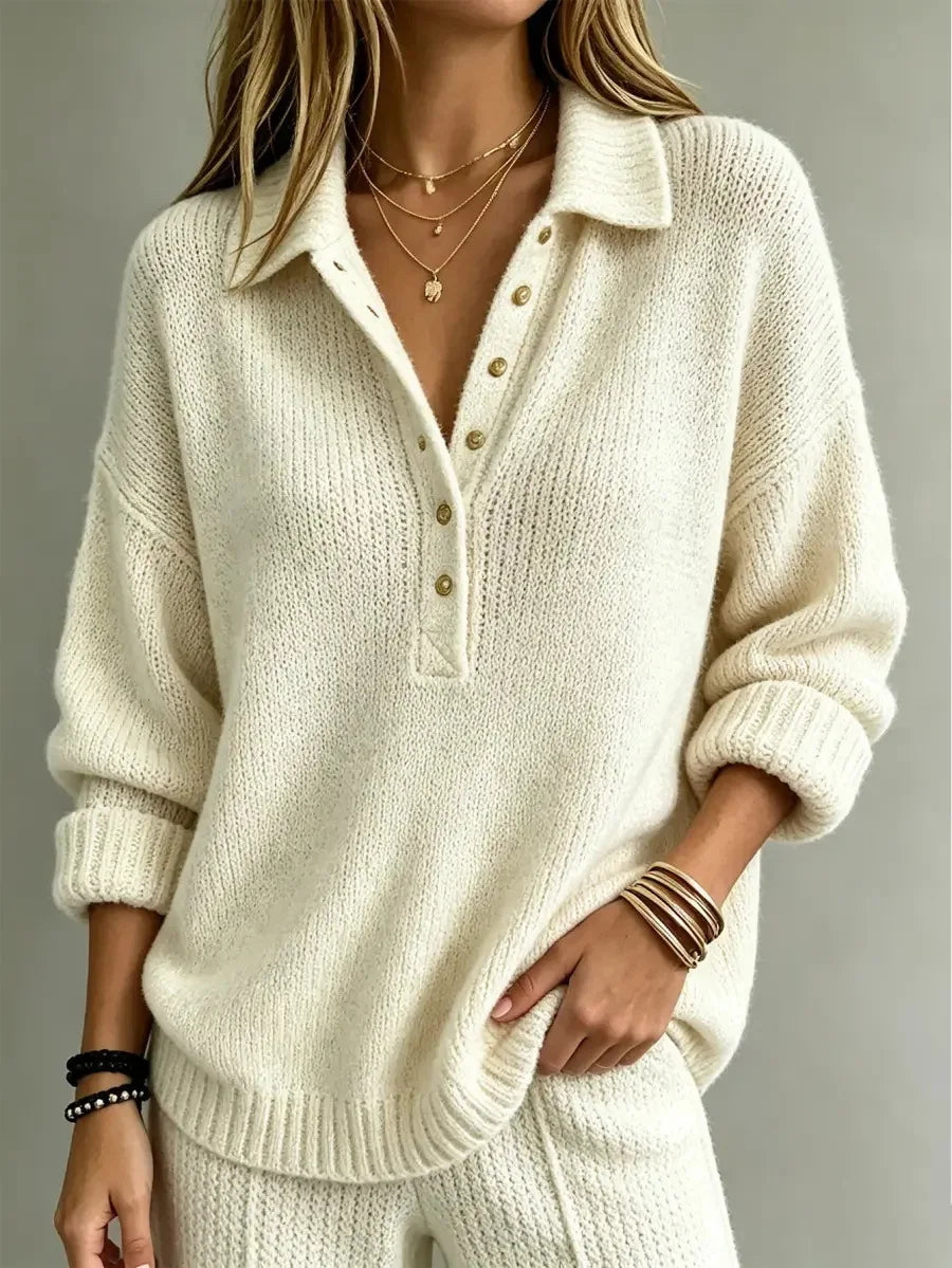Sweter Oversize Damski z Kołnierzykiem Polo