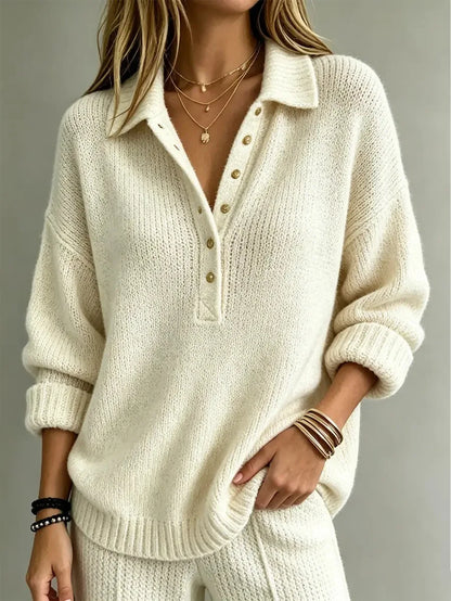 Sweter Oversize Damski z Kołnierzykiem Polo
