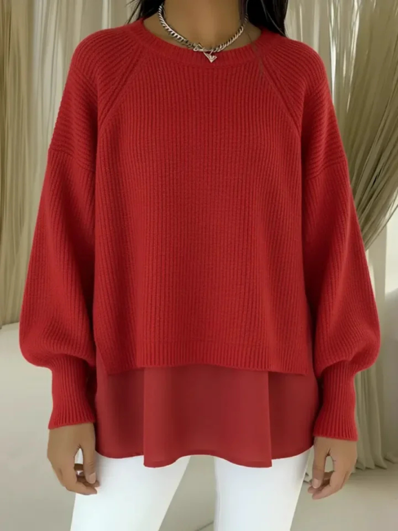 Sweter Damski 2w1 z Wystającym Dołem Koszuli