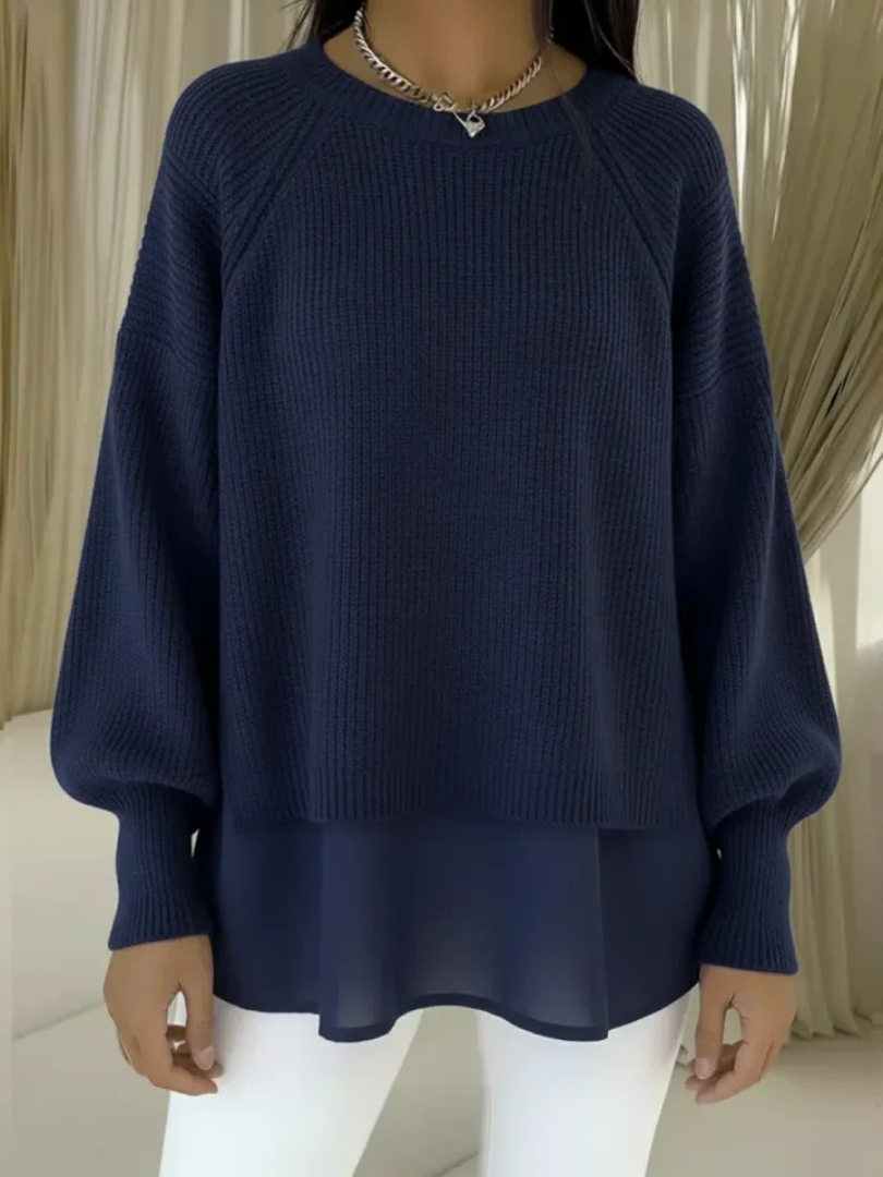 Sweter Damski 2w1 z Wystającym Dołem Koszuli