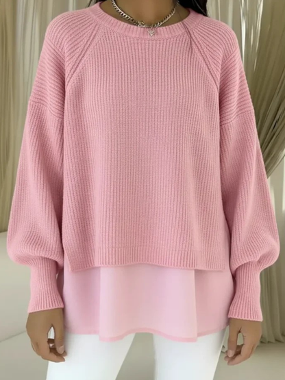 Sweter Damski 2w1 z Wystającym Dołem Koszuli