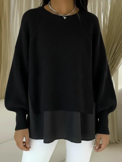 Sweter Damski 2w1 z Wystającym Dołem Koszuli