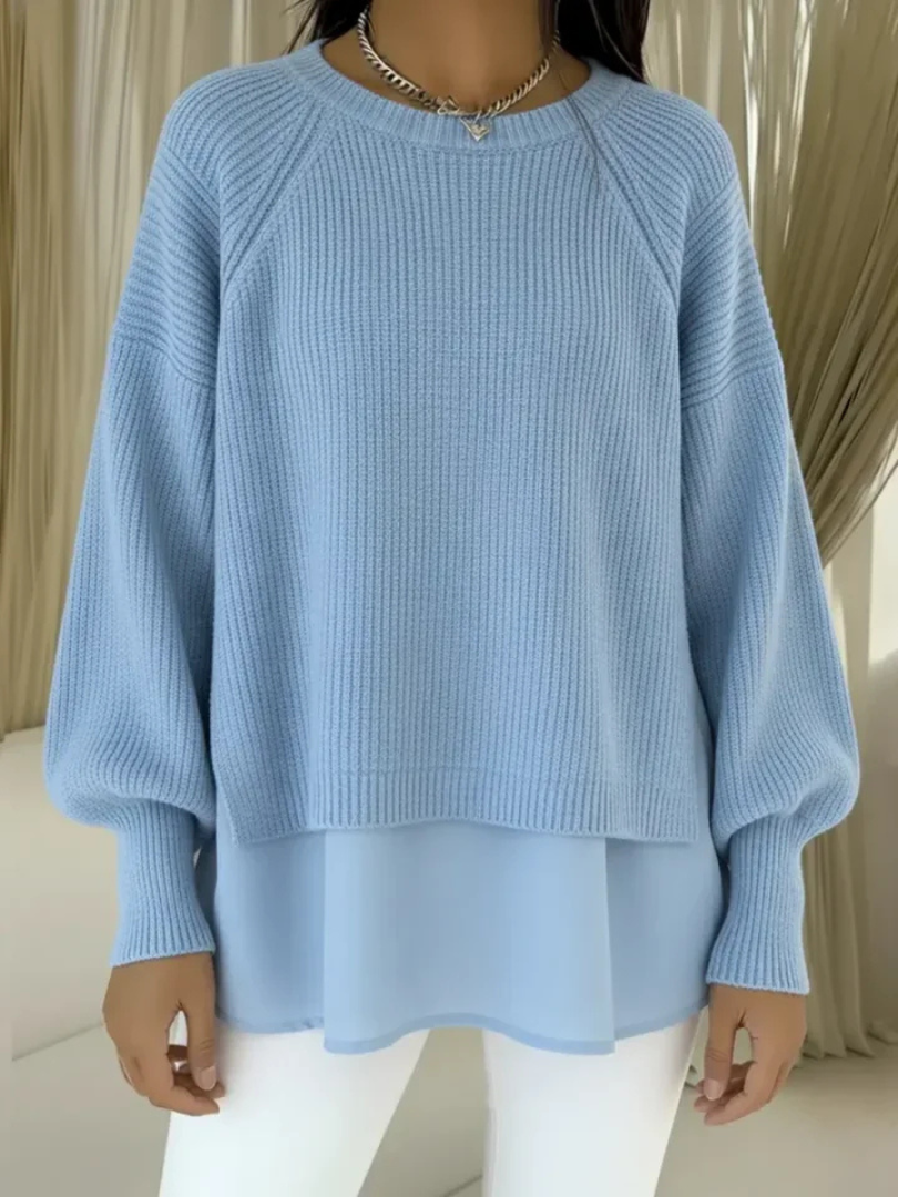 Sweter Damski 2w1 z Wystającym Dołem Koszuli