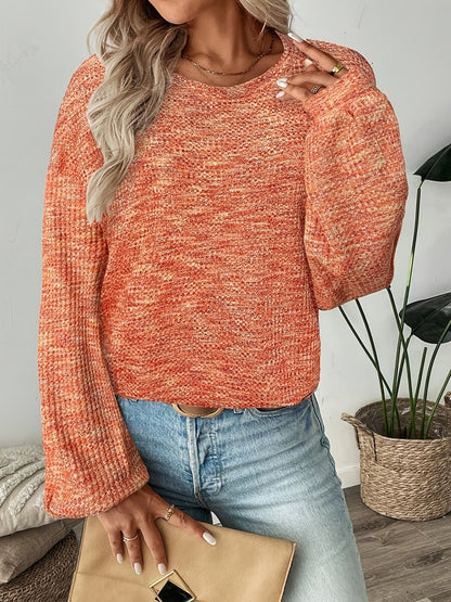 Sweter Damski Pomarańczowy z Bufiastymi Rękawami