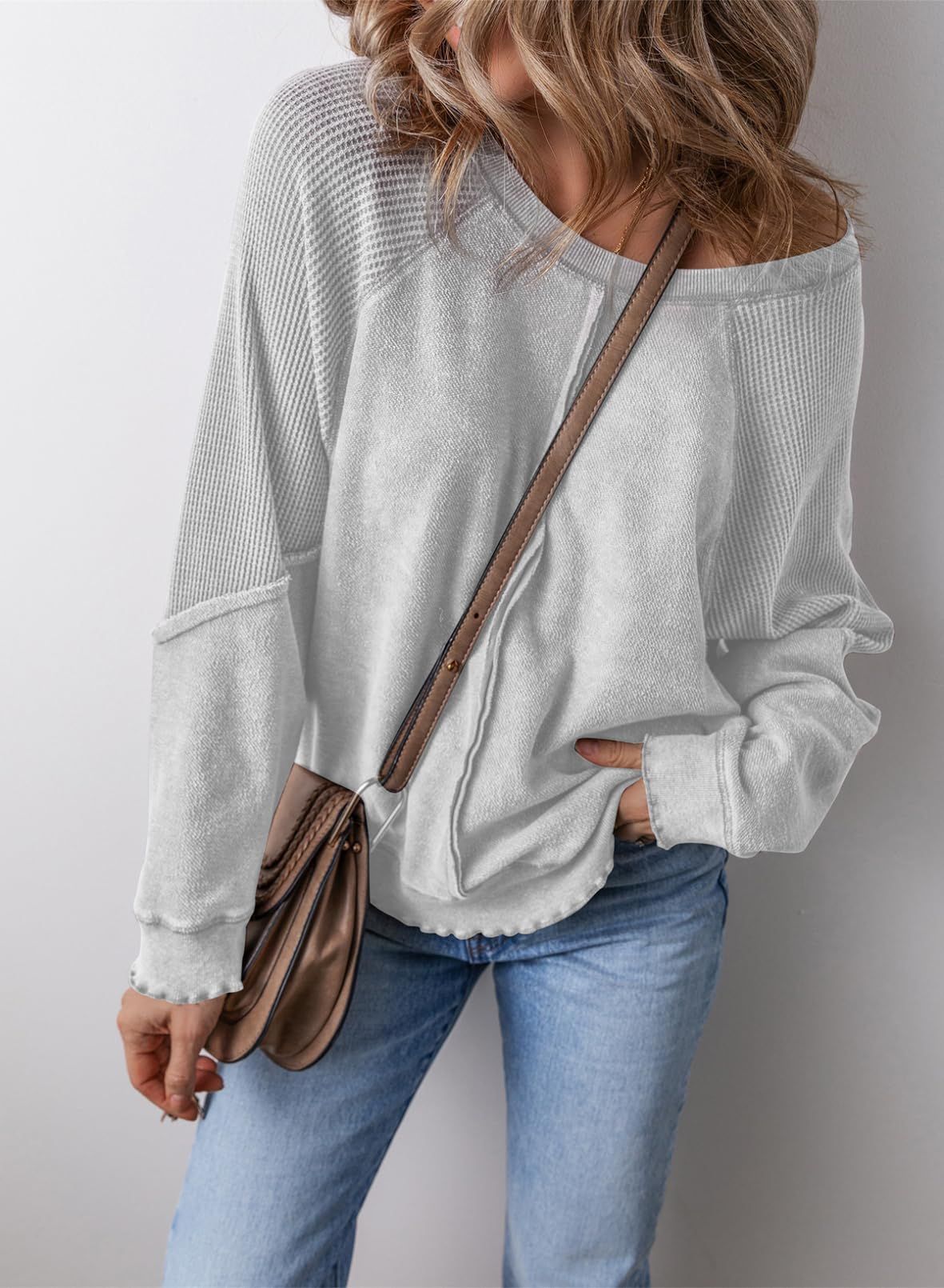 Bluza Damska Waflowa Oversize z Kieszenią
