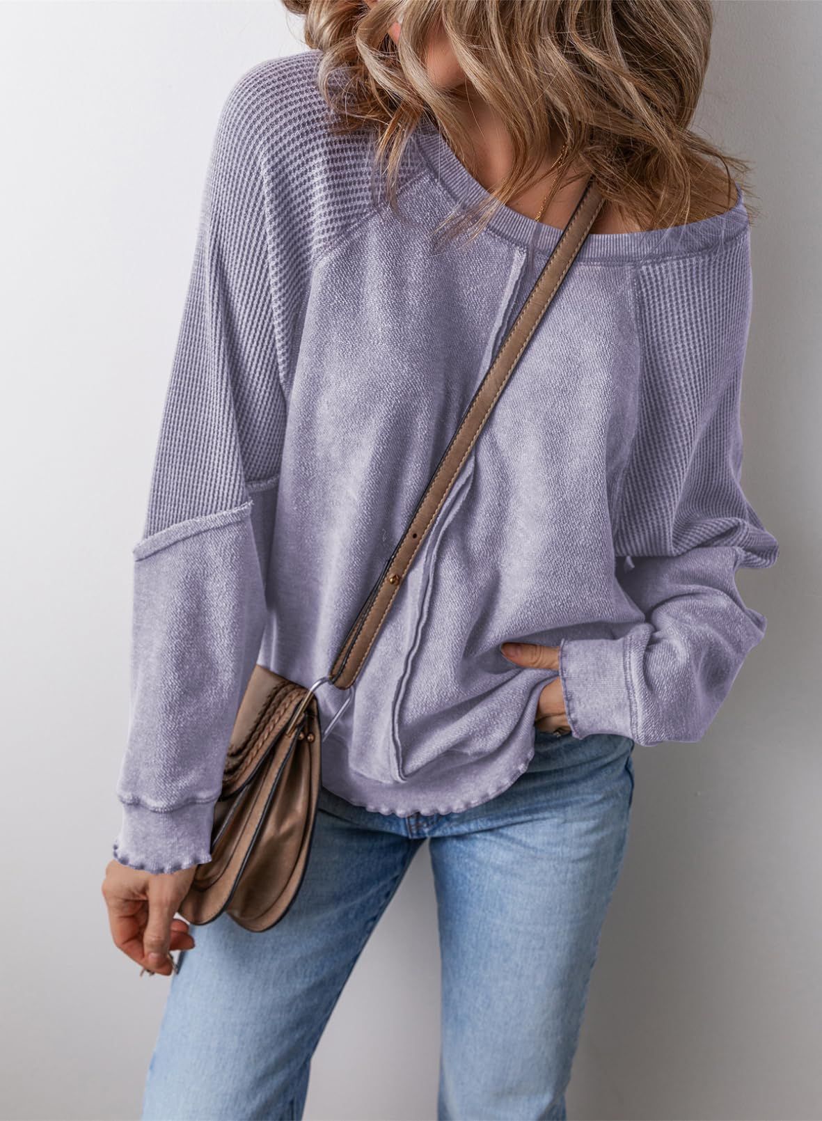 Bluza Damska Waflowa Oversize z Kieszenią