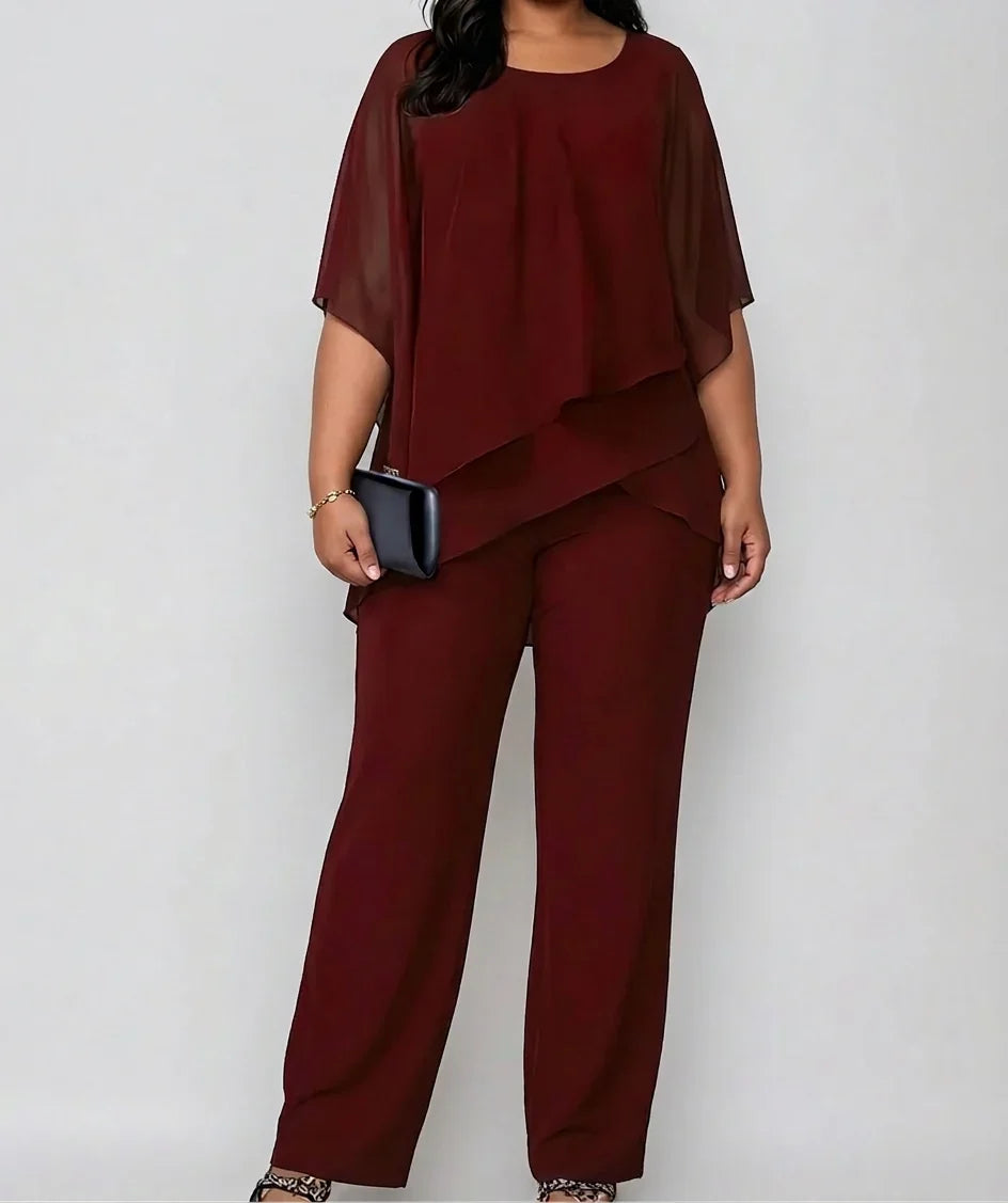 Komplet Damski Warstwowy Top i Szerokie Spodnie