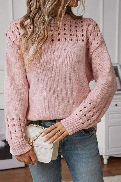Sweter Damski Krótki z Ażurowymi Ramionami