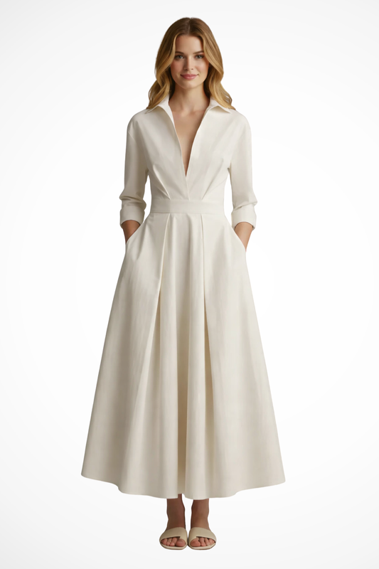 Sophia | Elegancka Midi Sukienka z Kołnierzykiem i Plisowaną Spódnicą 0