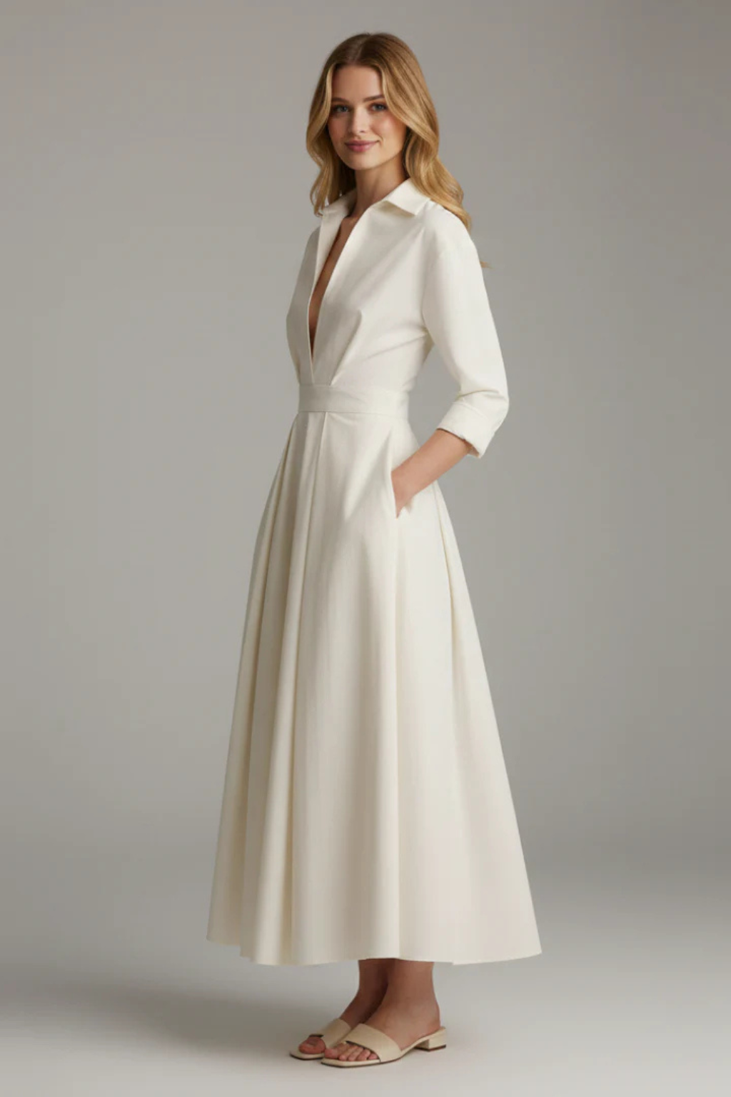 Sophia | Elegancka Midi Sukienka z Kołnierzykiem i Plisowaną Spódnicą 1
