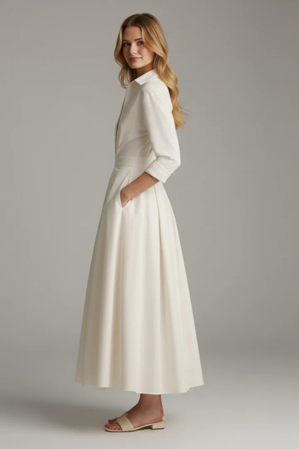 Sophia | Elegancka Midi Sukienka z Kołnierzykiem i Plisowaną Spódnicą 2