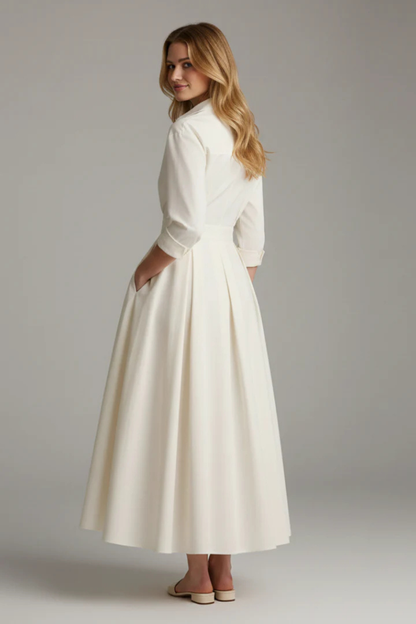 Sophia | Elegancka Midi Sukienka z Kołnierzykiem i Plisowaną Spódnicą 3