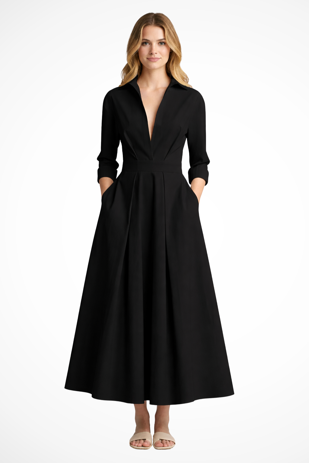 Sophia | Elegancka Midi Sukienka z Kołnierzykiem i Plisowaną Spódnicą 4