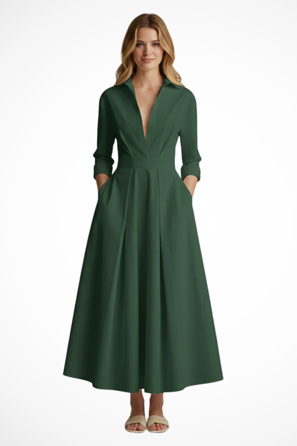 Sophia | Elegancka Midi Sukienka z Kołnierzykiem i Plisowaną Spódnicą 5