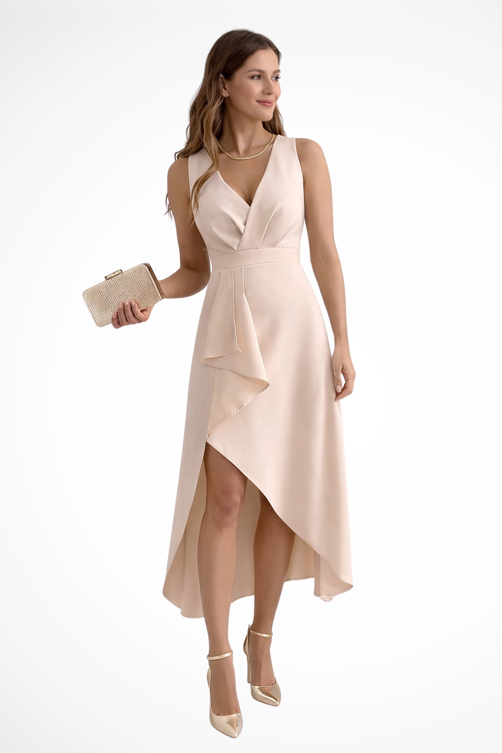 Sophia | Elegancka Różowa Suknia Midi z Asymetrycznym Dołem 0