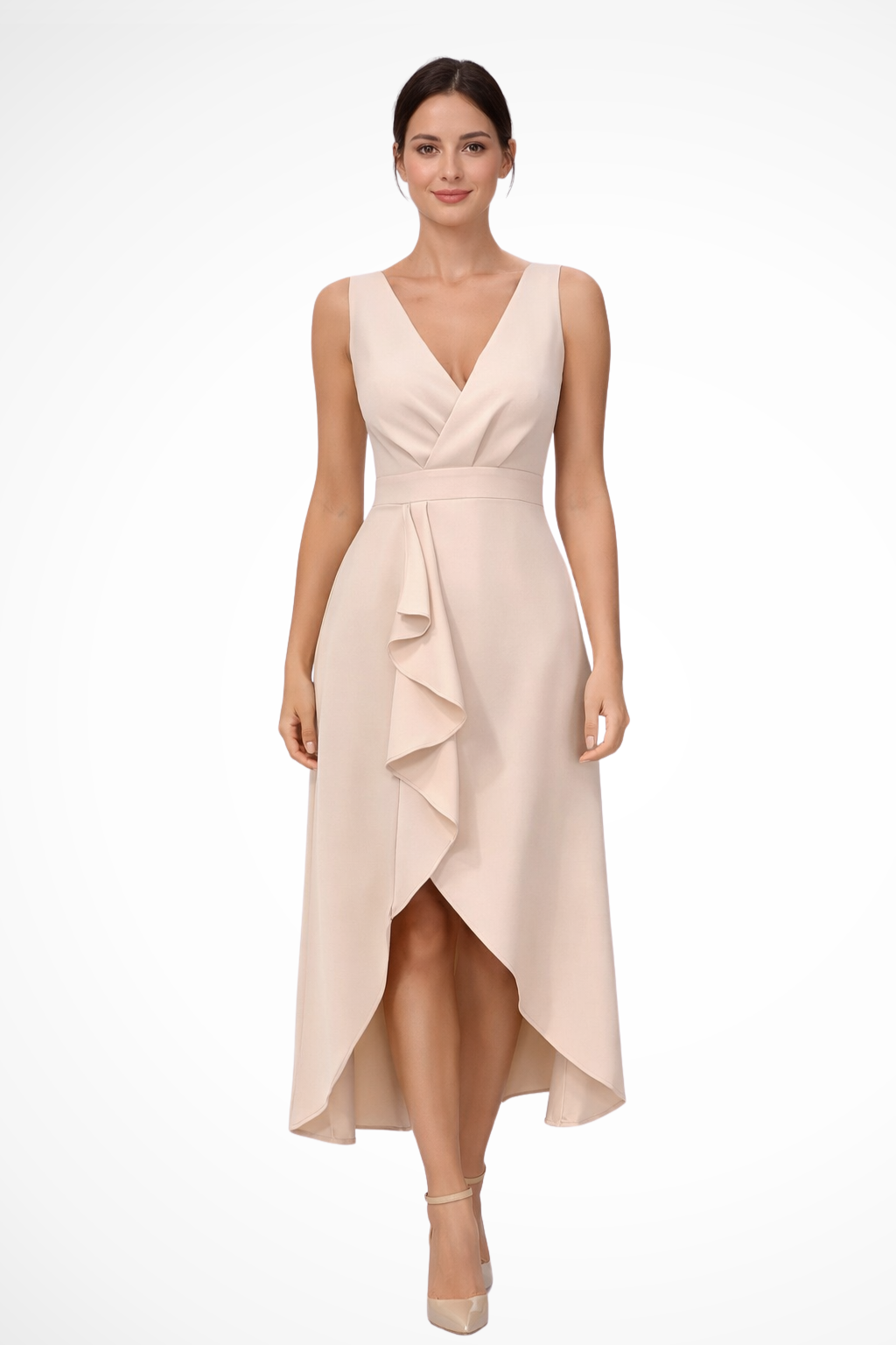 Sophia | Elegancka Różowa Suknia Midi z Asymetrycznym Dołem 1
