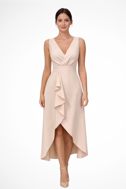 Sophia | Elegancka Różowa Suknia Midi z Asymetrycznym Dołem 1