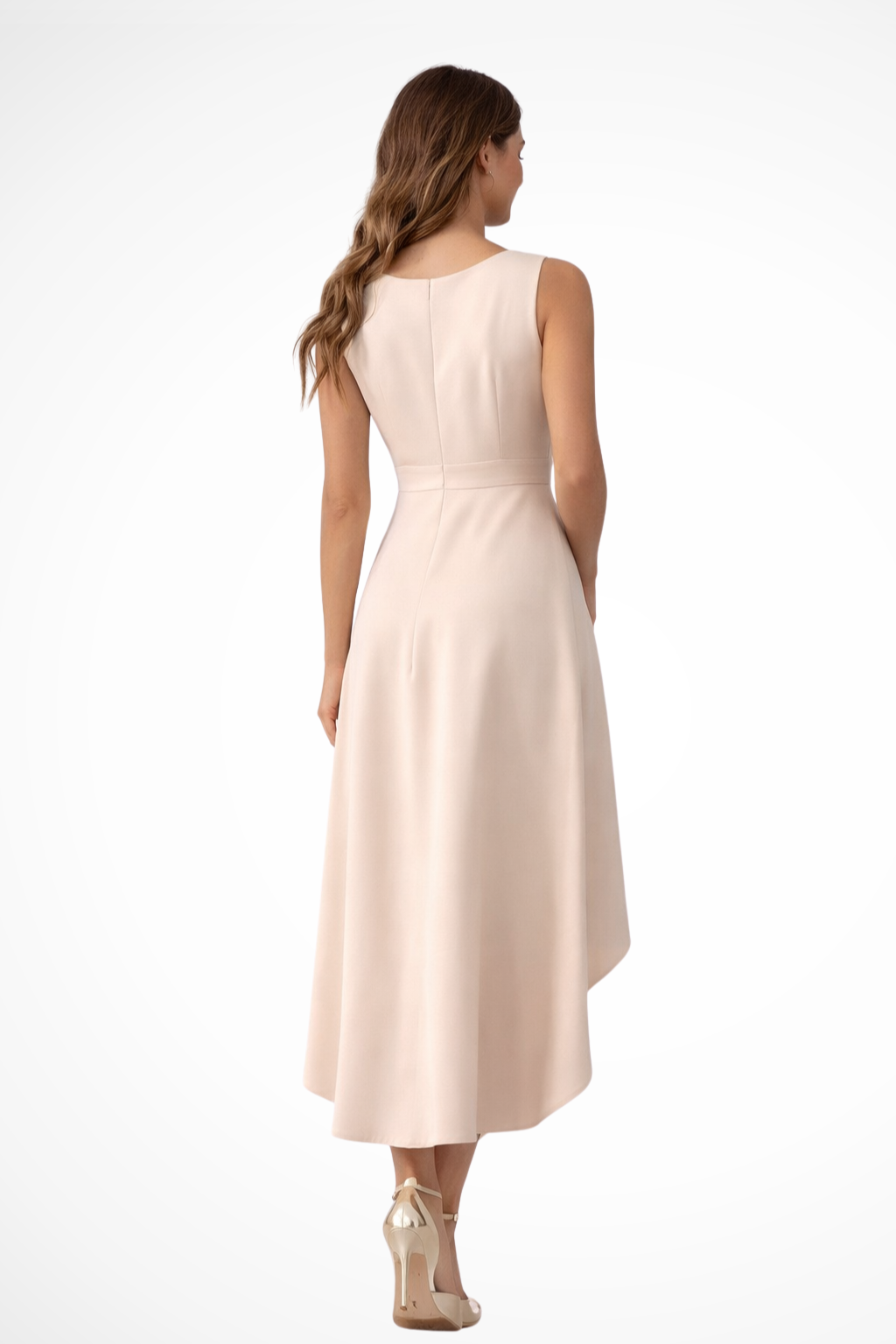 Sophia | Elegancka Różowa Suknia Midi z Asymetrycznym Dołem 2