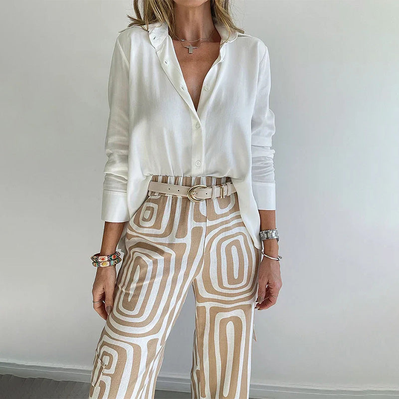 Sophia | Stylowy Dwuczęściowy Zestaw z Wzorzystymi Spodniami 3