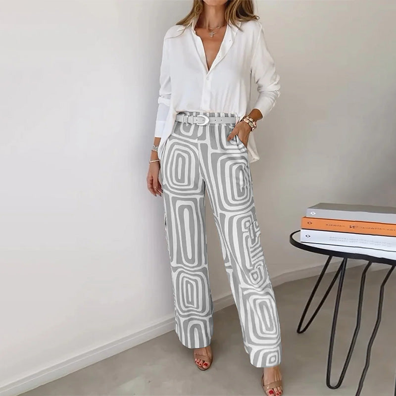 Sophia | Stylowy Dwuczęściowy Zestaw z Wzorzystymi Spodniami 4
