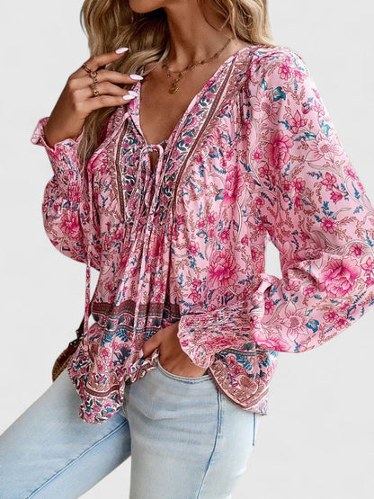 Stylowa Bluzka Damska z Długim Rękawem w Stylu Boho z Dekoltem V - Elegancka Bluzka na Wiosnę 8