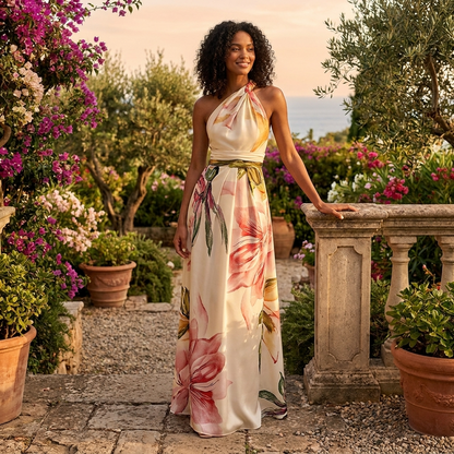 Stylowa Sukienka Maxi na Wesele z Asymetrycznym Dekoltem | Elegancki Look na Specjalne Okazje