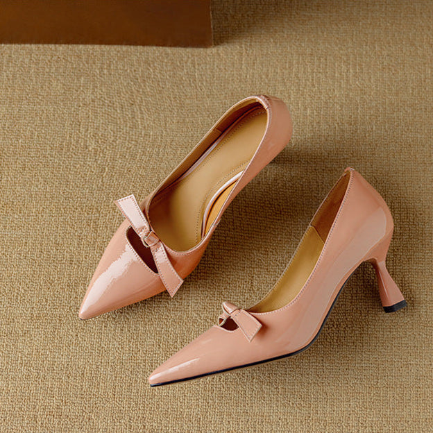 Stylowe Czółenka z Kokardką | Eleganckie Buty na Obcasie z Flared Kitten Heel dla Komfortu i Wdzięku 6