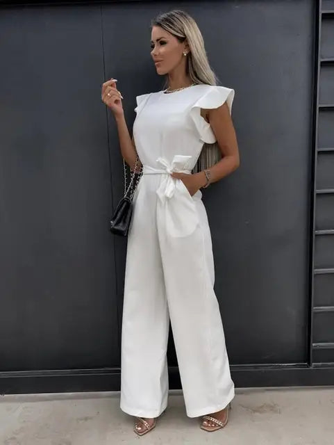 Stylowy Kombinezon Damski z Falbankami i Regulowanym Paskiem | Elegancki Krój na Różne Okazje