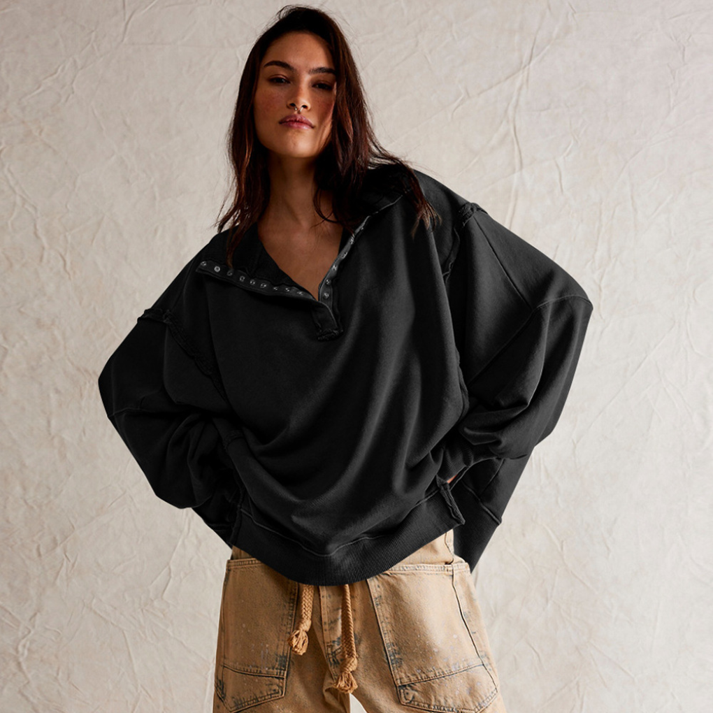 Stylowy Sweter Damski Oversize Henley z Guzikami | Komfortowy Krój na Każdą Okazję