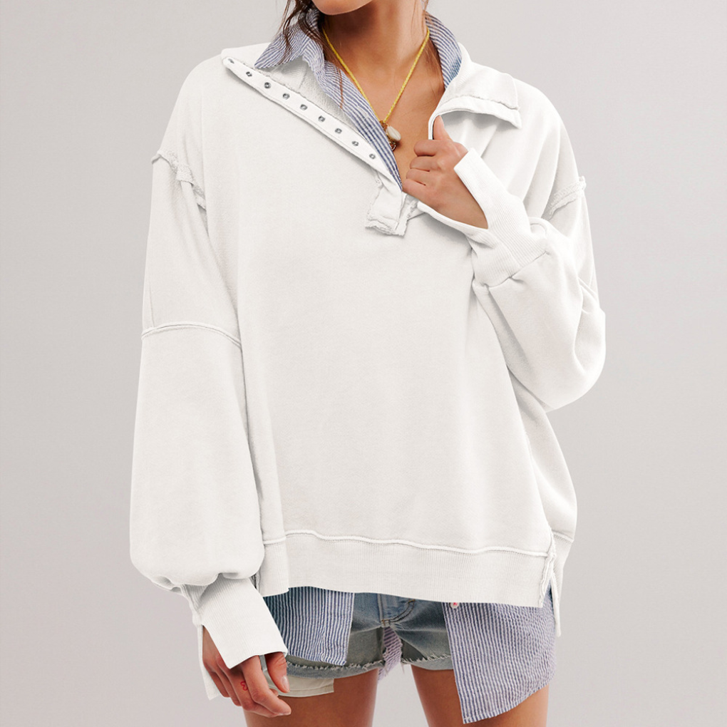 Stylowy Sweter Damski Oversize Henley z Guzikami | Komfortowy Krój na Każdą Okazję