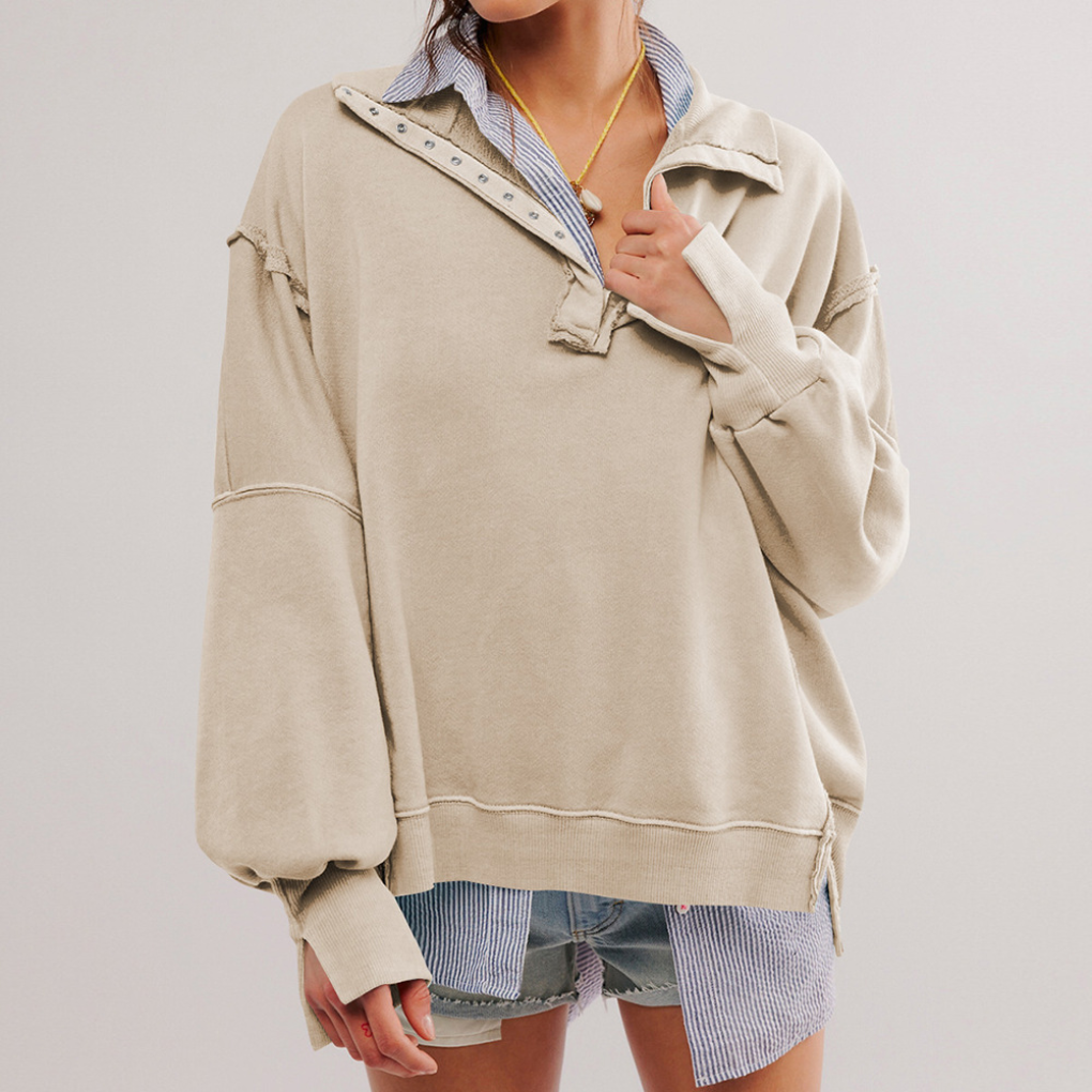 Stylowy Sweter Damski Oversize Henley z Guzikami | Komfortowy Krój na Każdą Okazję