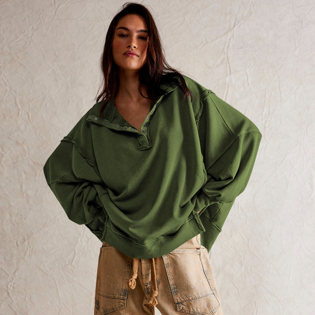 Stylowy Sweter Damski Oversize Henley z Guzikami | Komfortowy Krój na Każdą Okazję