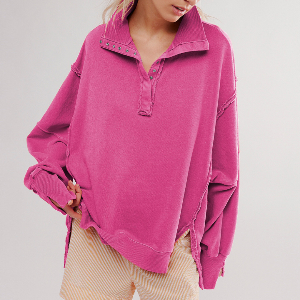 Stylowy Sweter Damski Oversize Henley z Guzikami | Komfortowy Krój na Każdą Okazję